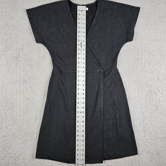 Madewell Faux Wrap Cross Front Flutter Sleeve Mini Dress Black Small Minimalist - Picture 10 of 12